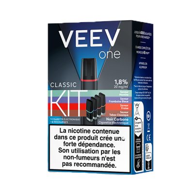 Pack puff rechargeable VEEV ONE Noir Carbone + 4 pods 1,8%
