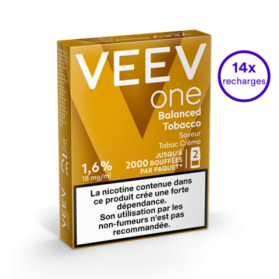 Pack VEEV ONE Tabac Crème 14 recharges 18 mg/mL