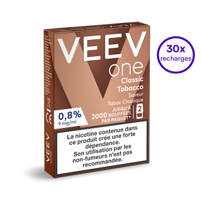 Pack VEEV ONE Classic Tobacco 30 recharges 9 mg/mL