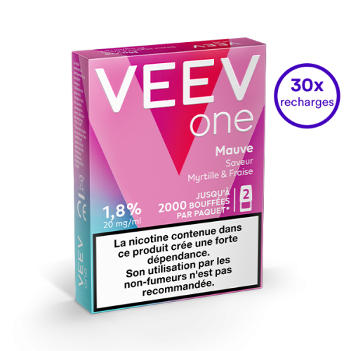 Pack VEEV ONE Myrtille Fraise 30 recharges 20 mg/mL