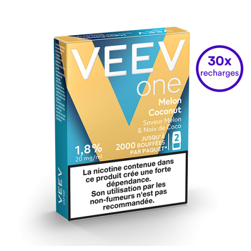 Pack VEEV ONE Melon Noix de coco 30 recharges 20 mg/mL