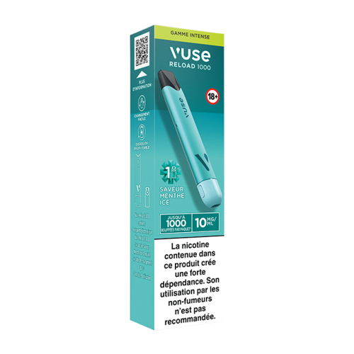 Puff rechargeable VUSE Reload 1000 bar Saveur Menthe Ice 10mg