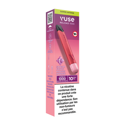Puff rechargeable VUSE Reload 1000 bar Saveur Fruits Rouges Intense 10mg