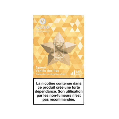 Pods VUSE Vanille des îles 2 recharges 18 mg/mL