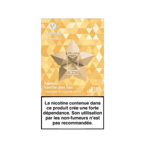 Pods VUSE Vanille des îles 2 recharges 18 mg/mL