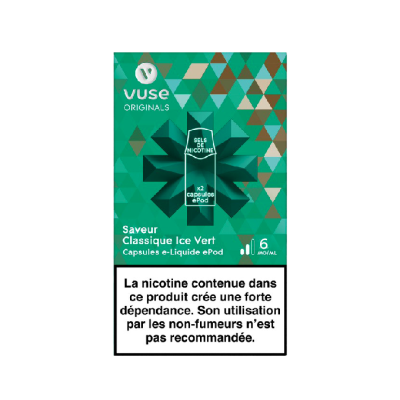 Pods VUSE Classique Ice Vert 2 recharges 6 mg/mL