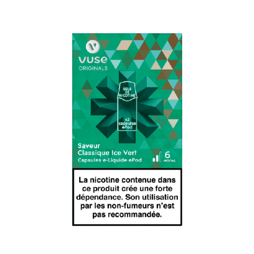 Pods VUSE Classique Ice Vert 2 recharges 6 mg/mL